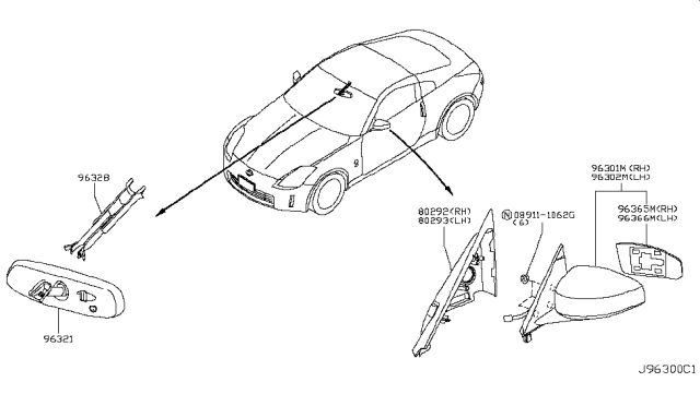 2007 Nissan 350Z Mirror Inside Cover Diagram for 96329-CD00A