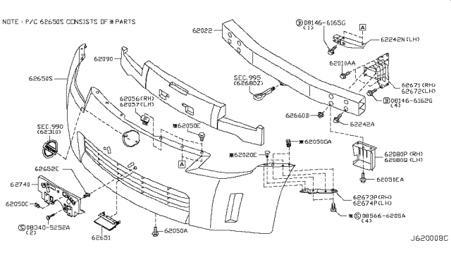 2004 Nissan 350Z Front Bumper Diagram 1