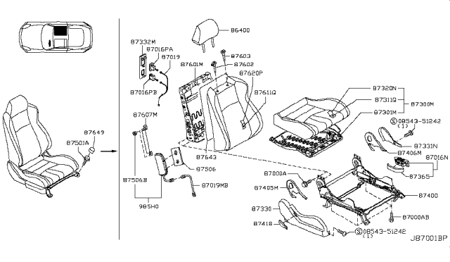 2004 Nissan 350Z Switch Assy-Front Seat Diagram for 87016-CD411