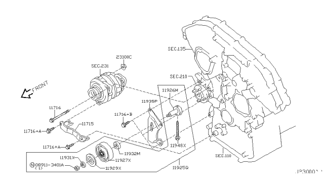 2004 Nissan 350Z Bar-Adjusting,Alternator Diagram for 11715-AL510