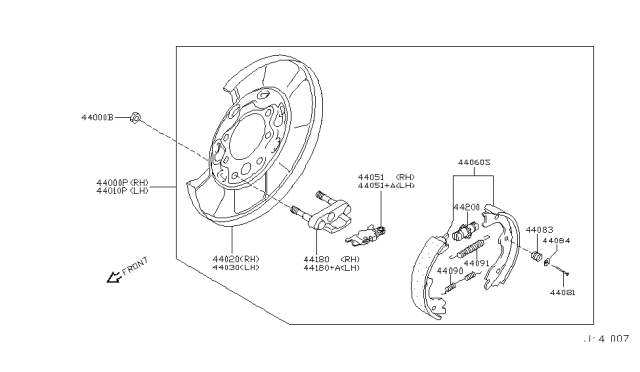 2007 Nissan 350Z Shoe Set-Parking Brake Diagram for 44060-AR06K