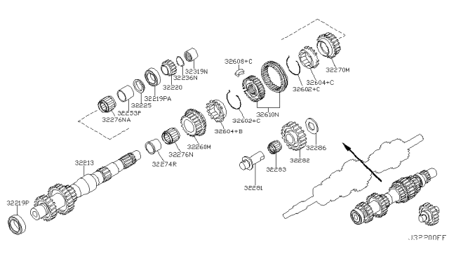 2004 Nissan 350Z Gear Assembly-4TH,Counter Diagram for 32270-CD404