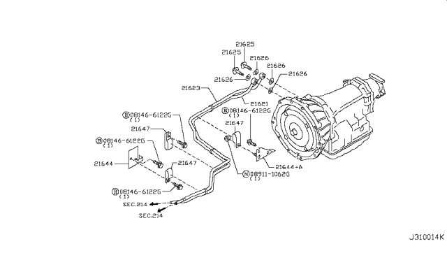 2007 Nissan 350Z Bracket-Tube Clamp Diagram for 21644-JK600