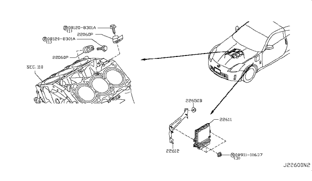 2008 Nissan 350Z Engine Control Module Computer Diagram for 23710-EV11B