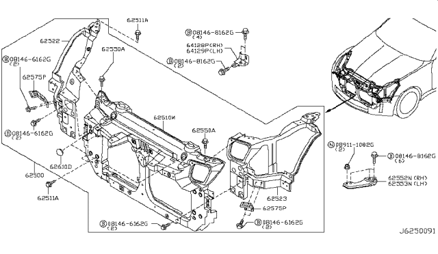 2008 Nissan 350Z Front Apron & Radiator Core Support Diagram