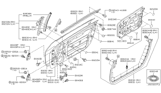 2008 Nissan 350Z Seal - Front Door PARTING Diagram for 80838-CD000