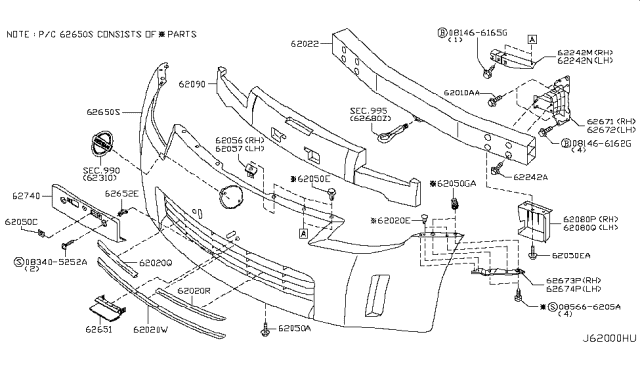 2008 Nissan 350Z Front Bumper Diagram 1