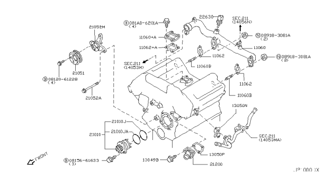 2006 Nissan 350Z Thermostat Assembly Diagram for 21200-JK20A