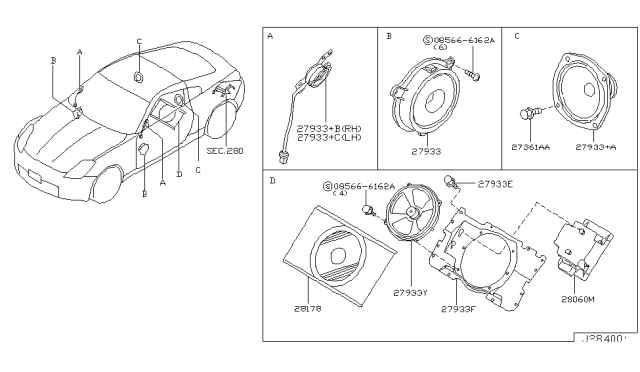 2005 Nissan 350Z Rear Right Door Speaker Diagram for 28156-EG000