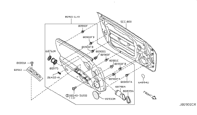 2008 Nissan 350Z FINISHER Assembly Front Door LH Diagram for 80901-CF42A