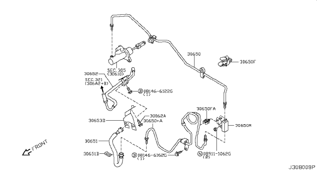 2007 Nissan 350Z Bracket-Clutch Tube Connector Diagram for 30851-CF00A