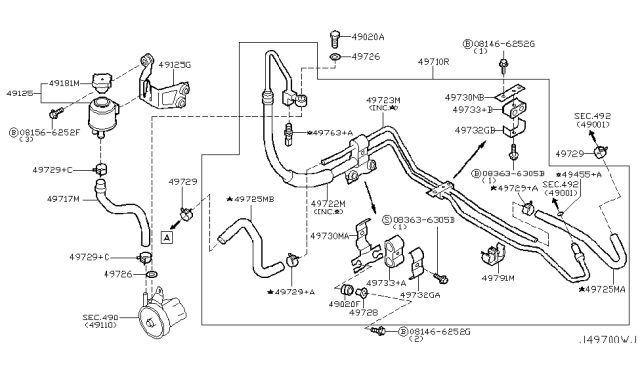 2005 Nissan 350Z Hose-Return,Power Steer Diagram for 49725-CF40A