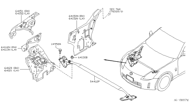 2003 Nissan 350Z Hood Ledge & Fitting Diagram 1