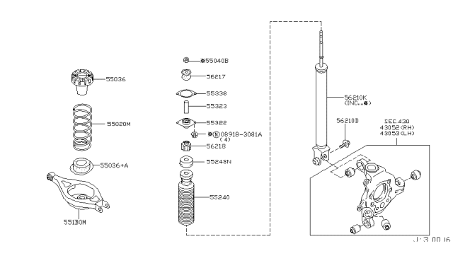 2005 Nissan 350Z Bound Rear Suspension Bumper Assembly Diagram for 55240-AG000