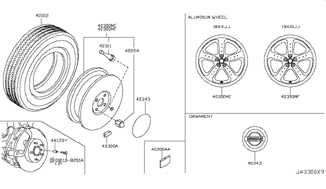 2005 Nissan 350Z Aluminum Wheel Diagram for D0300-CF44A