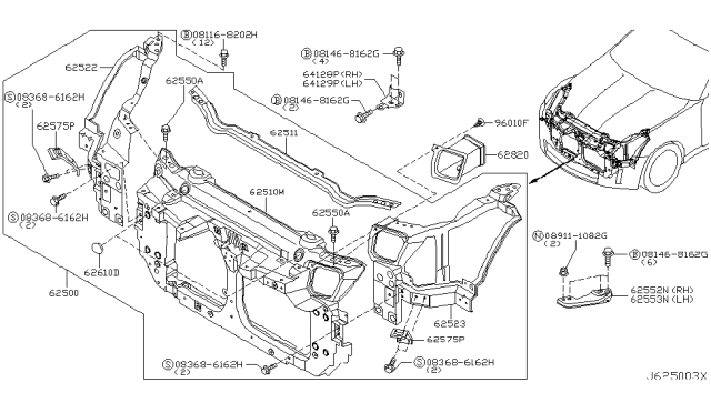 2007 Nissan 350Z Support Assembly - Radiator Core Diagram for F2500-1A30A