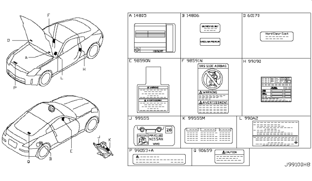 2007 Nissan 350Z Caution Plate & Label Diagram 2