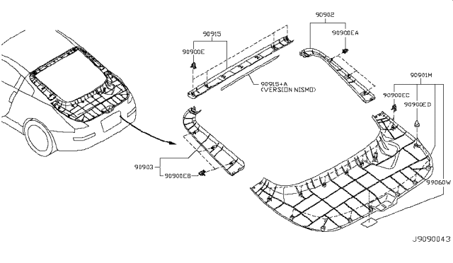 2007 Nissan 350Z Finisher-Back Door,Lower Diagram for 90901-CD001