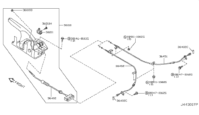 2003 Nissan 350Z Cable Assy-Brake,Rear LH Diagram for 36531-CD000