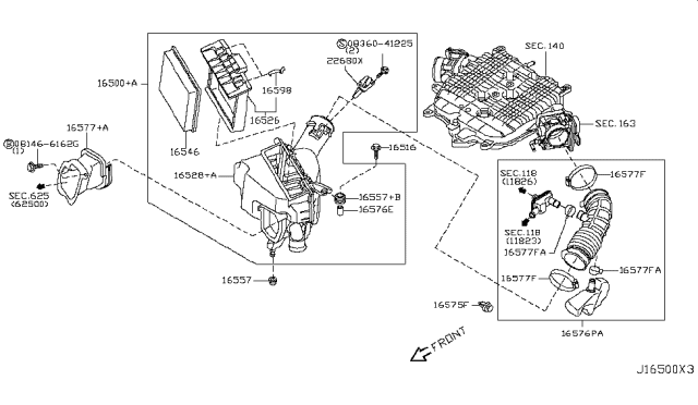 2008 Nissan 350Z Duct Assembly-Air Diagram for 16554-EV10B