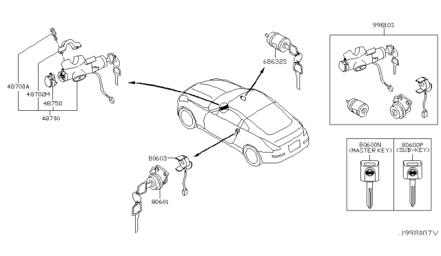 2006 Nissan 350Z Key Set & Blank Key Diagram 1