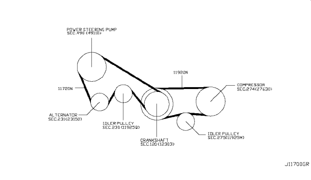 2007 Nissan 350Z Fan,Compressor & Power Steering Belt Diagram 2