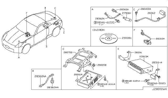 2006 Nissan 350Z Bracket-Amplifier Diagram for 28070-CD000