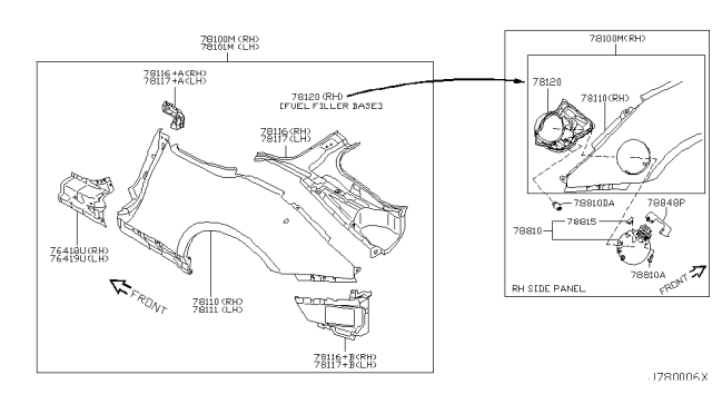 2007 Nissan 350Z Lid Gas Filler Diagram for 78830-CF01A