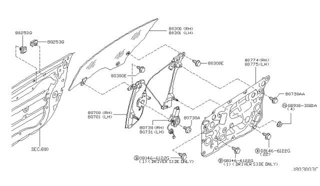 2008 Nissan 350Z Motor Assembly - Regulator, LH Diagram for 80731-CD00A