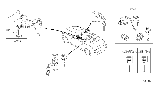 2007 Nissan 350Z Lock Set-Steering Diagram for D8700-CF41A