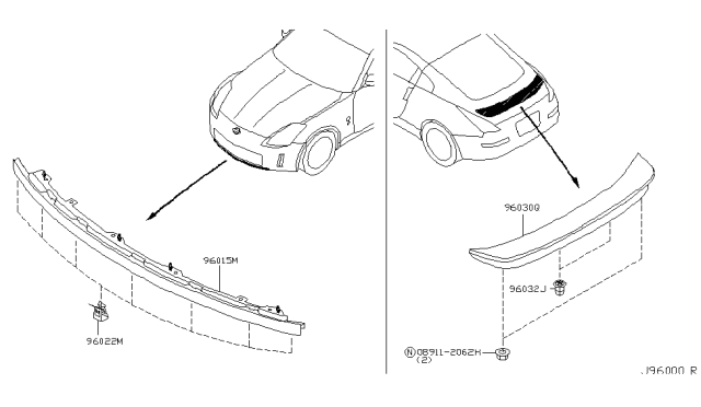 2006 Nissan 350Z Air Spoiler-Front Diagram for 96015-CD000