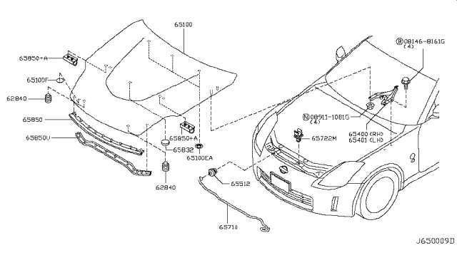 2007 Nissan 350Z Hinge Assy-Hood,LH Diagram for 65401-CD00A