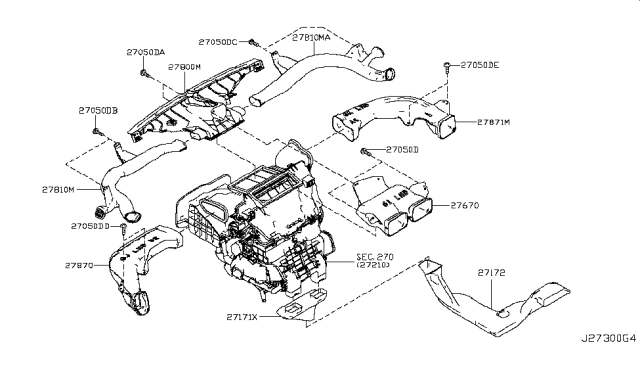 2012 Nissan Leaf Duct-Side Vent,Driver Diagram for 27870-3NA0A