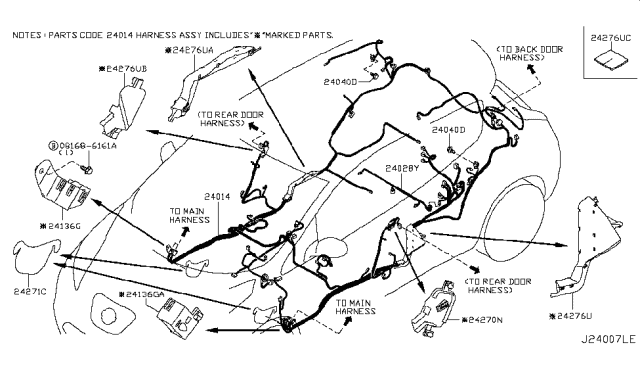 2011 Nissan Leaf Harness-Sub Diagram for 24167-3NA0A