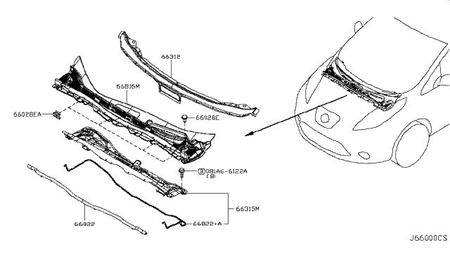 2012 Nissan Leaf Seal-Hood Diagram for 66832-3NA0A