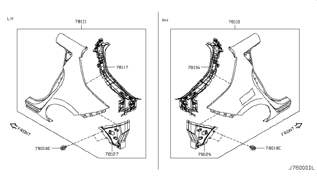 2012 Nissan Leaf Corner Fender RH Diagram for G8136-3NAMA