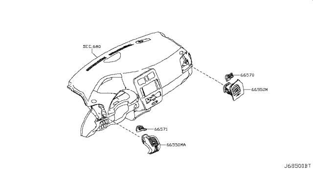 2012 Nissan Leaf Grille-Side Defroster,RH Diagram for 68740-3NA0A