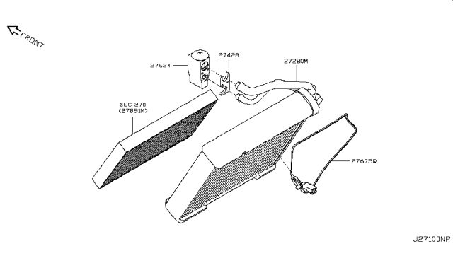 2012 Nissan Leaf EVAPOLATOR Assembly-Front Diagram for 27280-1FC3B