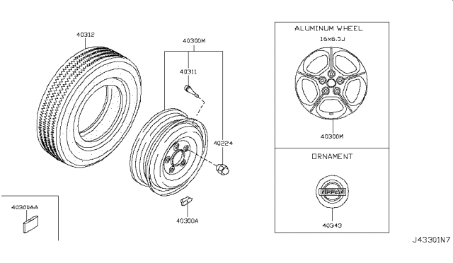 2012 Nissan Leaf Aluminum Wheel Diagram for D0C00-3NA2A