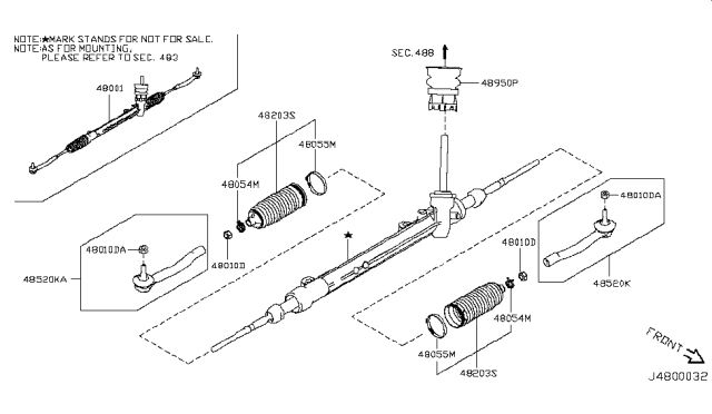 2011 Nissan Leaf Gear & Linkage-Steering Diagram for 48001-3NA0B