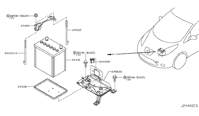 2012 Nissan Leaf Battery & Battery Mounting Diagram