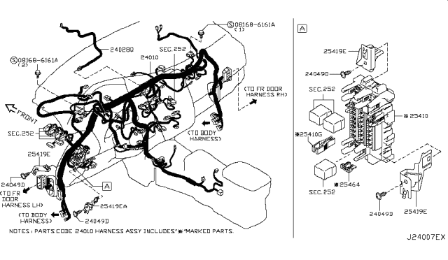 2011 Nissan Leaf Harness-Main Diagram for 24010-3NA0A