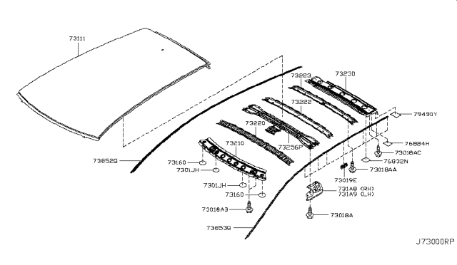 2011 Nissan Leaf Moulding Assy-Roof Side,LH Diagram for 73853-3NA0A