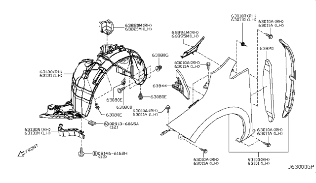 2012 Nissan Leaf Cover-Front Fender, LH Diagram for 66895-3NA0A