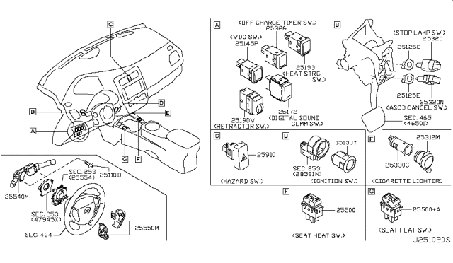 2011 Nissan Leaf Switch Assembly - Off, Charge Timer Diagram for 25326-3NA0A