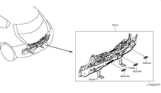 2011 Nissan Leaf Bracket-Rear Bumper Side Diagram for 79182-3NA0A