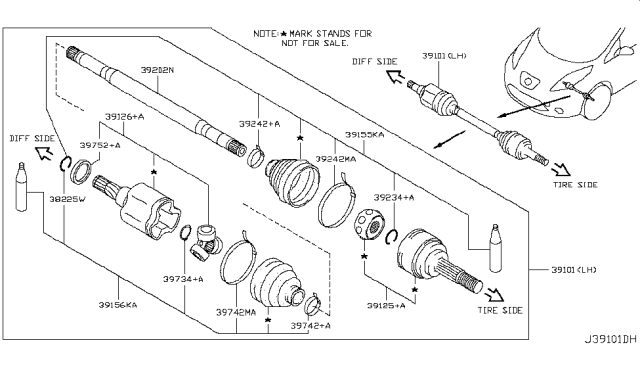 2012 Nissan Leaf Repair Kit - Dust Boot, Inner Diagram for 39741-EN025