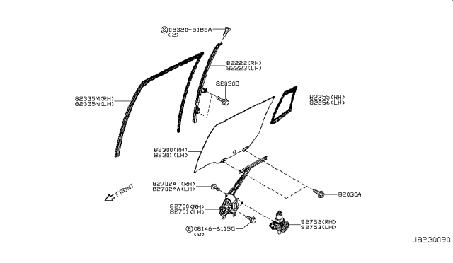 2012 Nissan Leaf SASH Assembly-Rear Door Partition LH Diagram for 82223-3NA0A