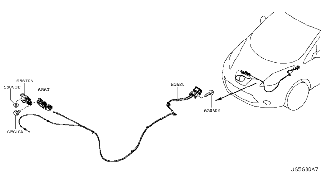 2012 Nissan Leaf Cable Hood Lock Diagram for 65621-3NA0A