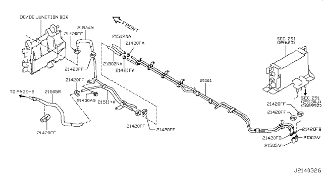 2012 Nissan Leaf Hose Assembly Water Diagram for 21505-3NA1A